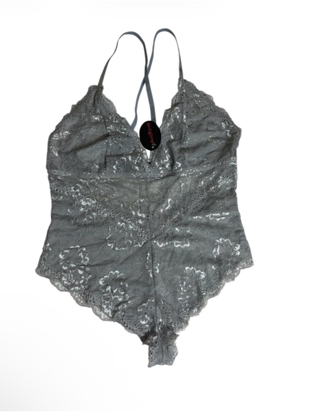 NWT gray silver lace floral bodysuit lingerie teddy size XL